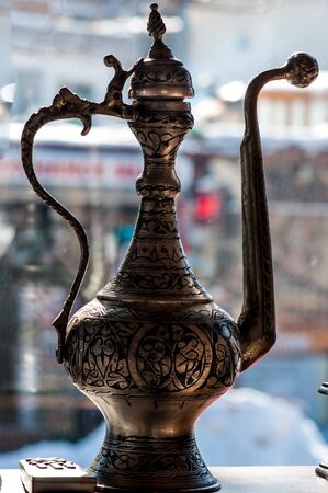 Arabic antique silver coffee pot close upの写真素材