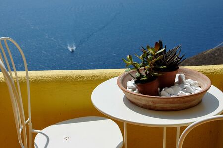 Restaurant with sea view in summerの写真素材