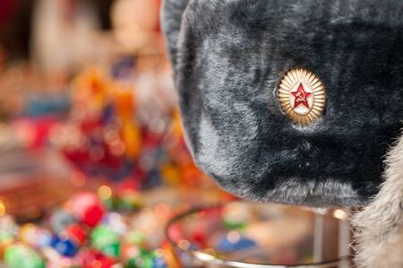 souvenir cap earflap on the streets of Moscowのeditorial素材