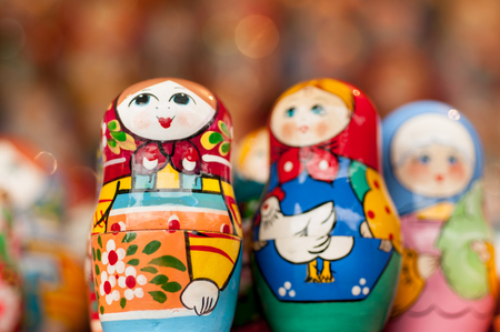 souvenir Russian matryoshka on the streets of Moscow in the summer in the afternoonの写真素材