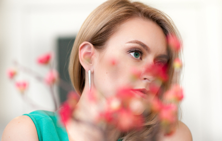 portrait of a young blonde girl close-upの写真素材