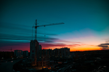 wonderful view of the sky at sunset in the cityの写真素材