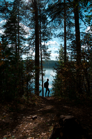 Tourist girl and beautiful autumn nature of the South Urals, Chelyabinsk region, Russia, Arakul Shikhanyの写真素材