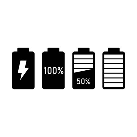 Simple battery icon with flat and minimalist design. Battery charge, full, half, empty or critical...