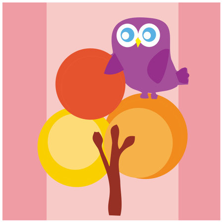 Background with calm colors. Cute cartoon illustration of a bird on a tree. Editable bird backgroundsのイラスト素材