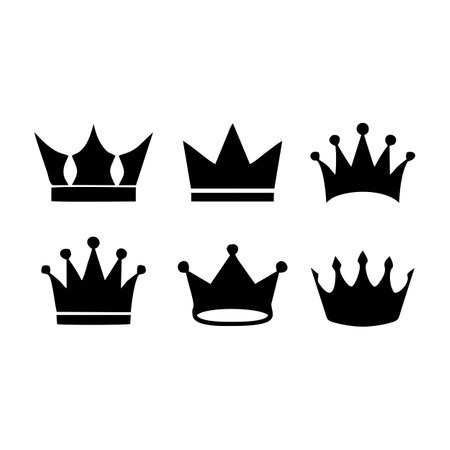 Crown icon silhouette collection. There are 6 black crown symbols that can be edited.のイラスト素材