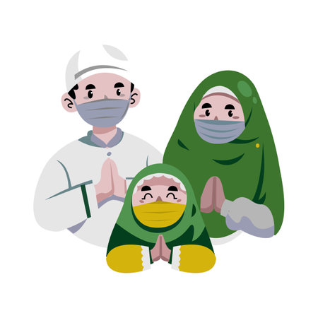 Happy Muslim family cartoon. cute Muslim family characters.のイラスト素材