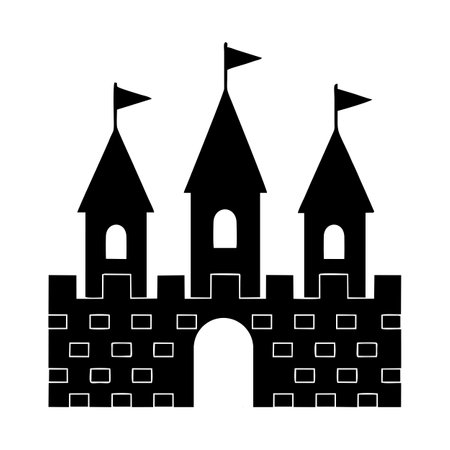 Castle Tower icon, logo isolated on white background. Silhouette of a black palace with a tower. Suitable for illustration design of children's fairy tale booksのイラスト素材