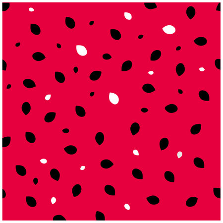 The red background with black and white spots resembles a fresh watermelon pattern. Editable watermelon background. Vector eps10のイラスト素材