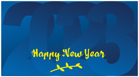 Happy new year 2023 greeting on a blue background with a gradient silhouette of the light blue...