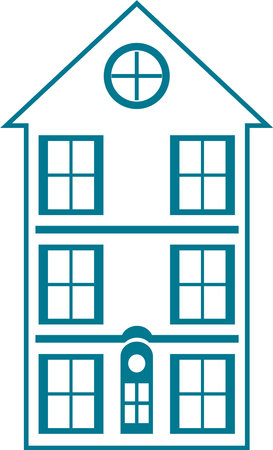 Illustration of a terraced house with a blue outline design style. Dense settlement illustration symbol. Suitable for property design and interface display of an applicationのイラスト素材
