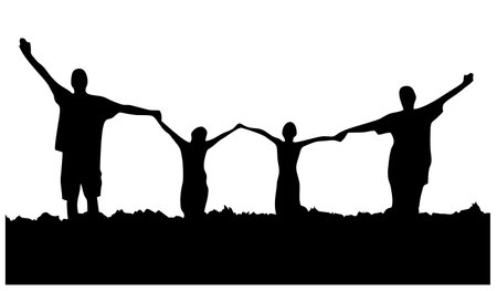 Silhouette of a happy family on a white background. Suitable for family design. Happy family design elementsのイラスト素材