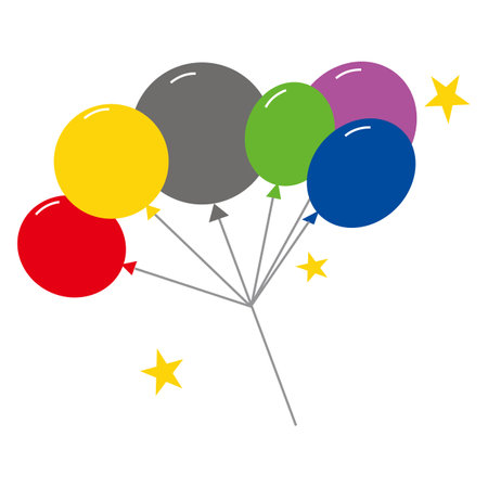 birthday balloons with stars isolated on white background, vector illustration. Balloon illustration for children's story book design, birthday banner etcのイラスト素材