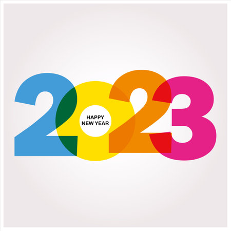 Happy New Year 2023 Text Design. Greeting card. Vector illustration.