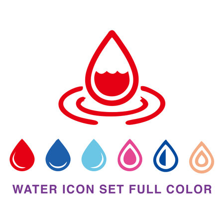 Water drop icon, vector illustration. Flat design style eps 10, Water drop icon set full color. Suitable for designs with water droplets or other liquid dropletsのイラスト素材