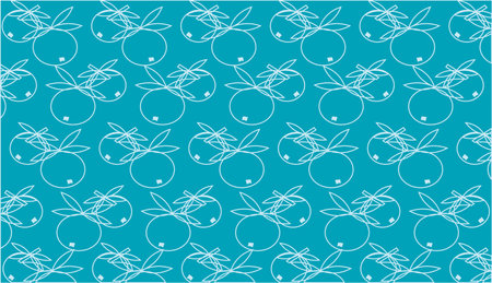 Seamless pattern with berries and leaves on a blue background. The background is a simple, flat blue...