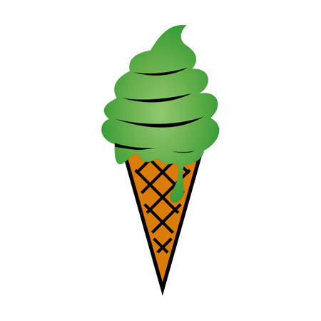 ice cream cone icon image vector illustration design green and brown color. Matcha ice cream, green tea flavour. Suitable for children's designsのイラスト素材