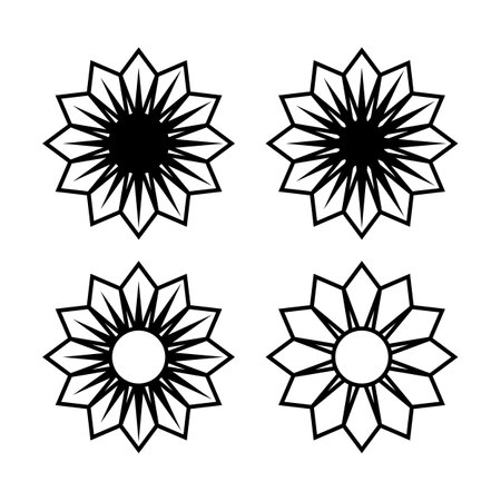 Vector set of black and white mandalas isolated on white background. Ornaments in the form of flowers, religion, unique, mandalas that can be used as religious design elements, etcのイラスト素材
