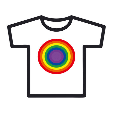 t-shirt design, vector illustration eps10 graphic flat style. plain white t-shirt with a rainbow color circle drawn on the frontのイラスト素材
