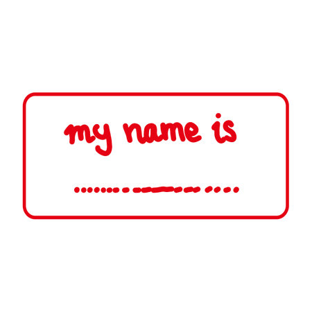 Handwritten name tag in red ink. Marker of ownership of an item, especially textbooks or other ownership. printable and editableのイラスト素材