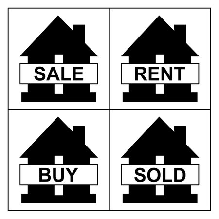Set of icons on the theme of the sale of real estate. Set of Real Estate and Building Icons Isolated on White Backgroundのイラスト素材