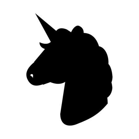 Unicorn head silhouette isolated on white background. Vector illustration. Unicorn silhouette simple flat designのイラスト素材