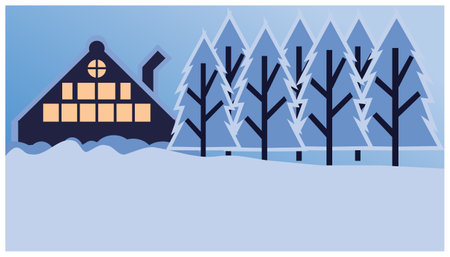 Winter landscape with house, trees and snow. Vector illustration in flat style. EPS10のイラスト素材