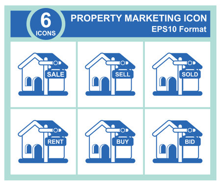 6 Real estate icon set, vector illustration. Flat design style. EPS 10. Icon set for sale, sell, sold, rent, buy and bid property illustrationのイラスト素材
