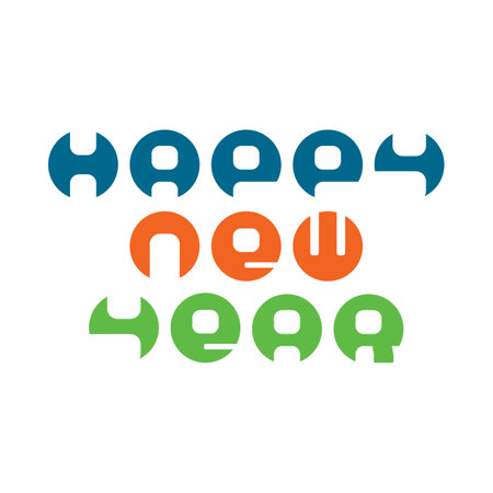 Happy New Year Text Design. Colored numbers. Vector illustration design. Greeting card. Alphabet letters and numbers. Colorful typography.のイラスト素材