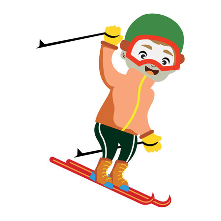 Skiing man. Isolated on white background. Vector illustration. Winter element design, types of activities that can be done in winter. Seasonal winter and Christmasのイラスト素材