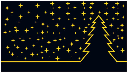 Christmas and New Year background with Christmas tree and stars. Vector illustration.のイラスト素材