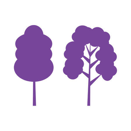 tree silhouette isolated on white background vector illustration graphic design in purple color. Outdoor design of house in purple colorのイラスト素材