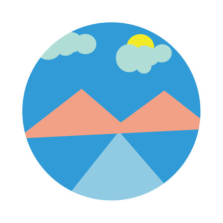Mountains in flat style. Landscape with mountains. Vector illustration. Circle canvas with the dummy drawing landscape. Vintageのイラスト素材