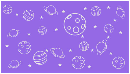 space seamless pattern with planets, stars and comets on purple background. background template with geometric patterns. Vector illustration in flat styleのイラスト素材