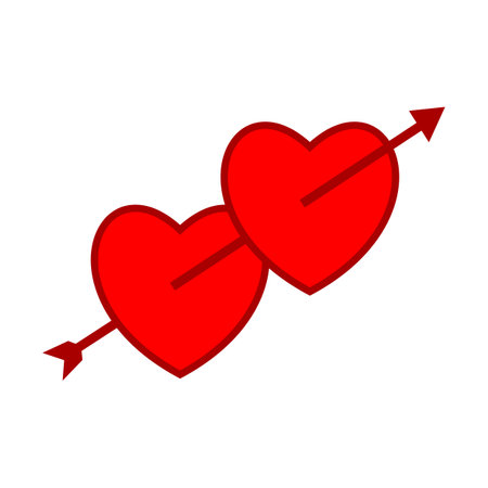 Red heart pierced by an arrow on a white background. Vector illustration. Heart love icon symbol for element design valentine, wedding, happy, health and daily useのイラスト素材