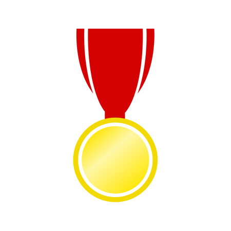 Gold medal icon on white background. Flat style. Vector illustration.  Gold medal design element, symbol of victory. First place, the winner, the best.のイラスト素材