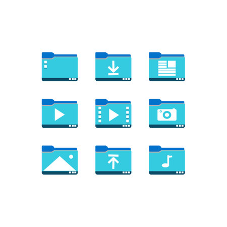 Set of media player icons in flat design style. Vector illustration. Folder design element. Collection of folder icon symbolのイラスト素材