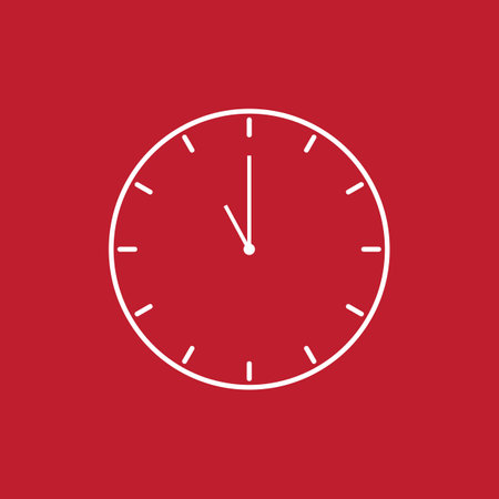 Clock icon. Time symbol. Flat Vector illustration. White on red background. Icon and symbol design...