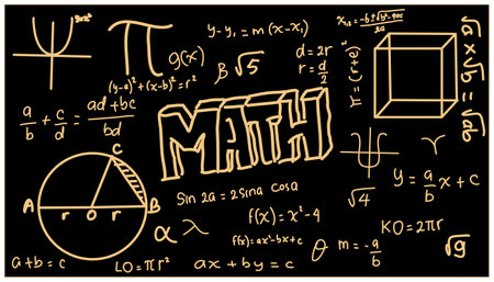 Mathematical formulas on a blackboard, vector art illustration. Symbol design icon graphic element resources. Vector illustration with an educational themeのイラスト素材