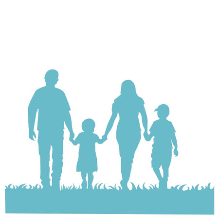 Family design over white background, design element illustration of the silhouette of a happy family holding hands. Element design of a happy family that is warm and full of loveのイラスト素材