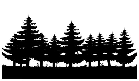 Pine forest icon. Flat style. Silhouette of tree and forest illustration design. Plant and nature design elements. Natural background elements for your design needs.のイラスト素材