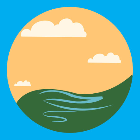 Summer sea landscape. illustration summer sky in the warm sea in flat design style. element design of nature and beach. Natural backgroundのイラスト素材