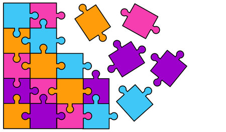 Colorful jigsaw puzzle pieces. puzzle game pieces isolated icon illustration design. icon illustration design of puzzle pieces for various design purposes. puzzle design elementsのイラスト素材