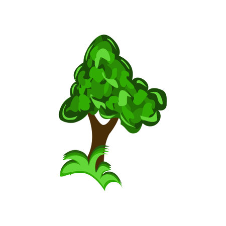 Tree icon. Icon illustration of green tree isolated on white background. Digital illustration element design with a natural themeのイラスト素材