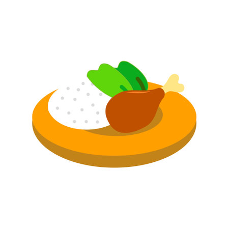 Illustration of a plate of healthy food complete with fried chicken rice and vegetables. Design elements of breakfast or lunch menu illustrationsのイラスト素材