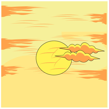 Sun and cloud on the sunset background. Sunset illustration in flat style. Background element design illustration of a calm and serene sunset atmosphere.のイラスト素材
