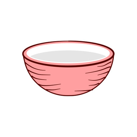 Ceramic bowl. Hand drawn illustration in cartoon style. Dinnerware, bowl design with line style. food icon design element. Food symbol graphics for your design needsのイラスト素材