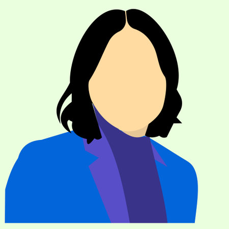 A woman in a blue jacket on a light background illustration. Avatar design ideas for the interface...