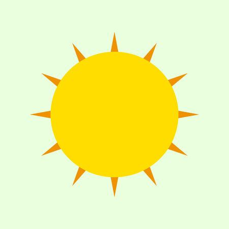 Sun icon. Illustration of a yellow sun with orange rays. The glow of sunlight envelops the sun. Design elements of illustrations about natureのイラスト素材