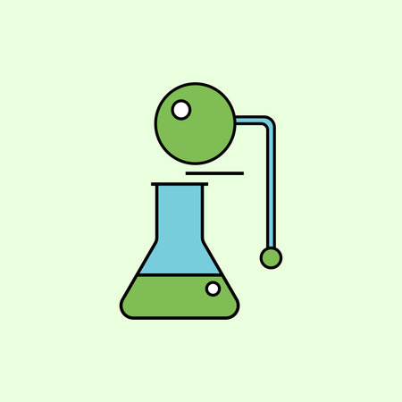 Illustration of chemical laboratory experimental equipment with a modern minimalist design and a clean light green background.のイラスト素材